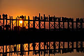 Myanmar - Amarapura, sunset at the U Bein Bridge, the longest teak bridge in the world.